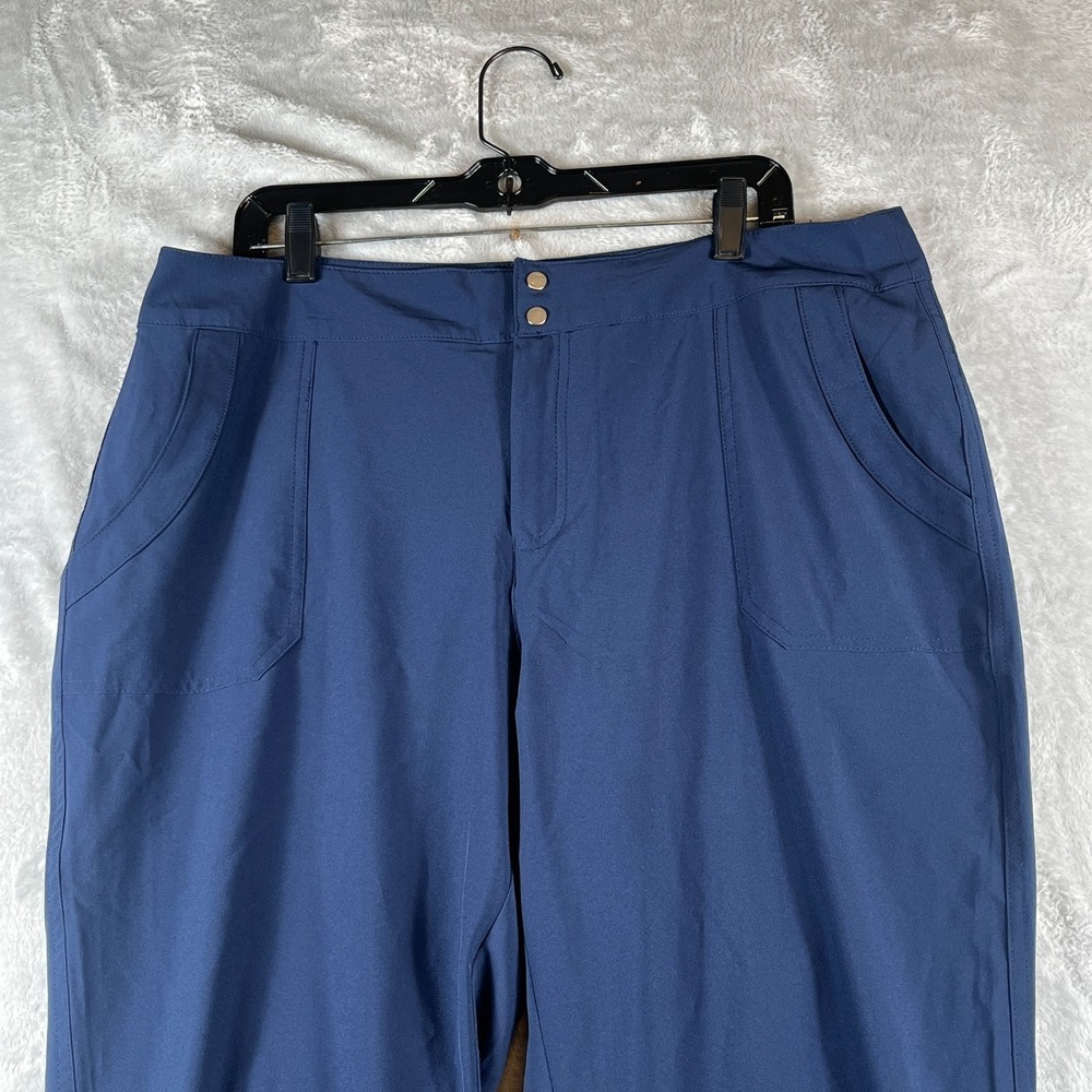 Sundays Womens 14 Navy Travel Pants Stretch Pull On Ruched Tie Cuff Ankle Resort - Picture 2 of 12
